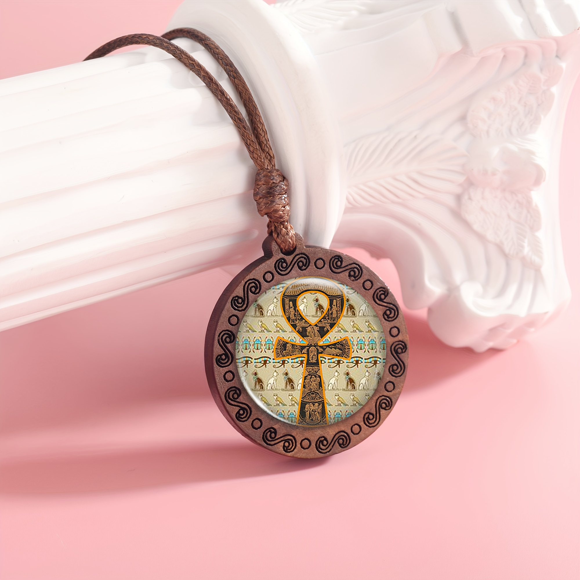Handmade Egyptian Key of Life Wooden Necklace